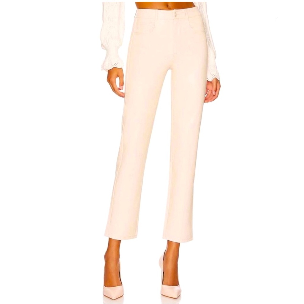 ⛅️ Paige High Waisted Straight Leg Faux Leather Cream Jeans Pants